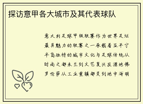 探访意甲各大城市及其代表球队